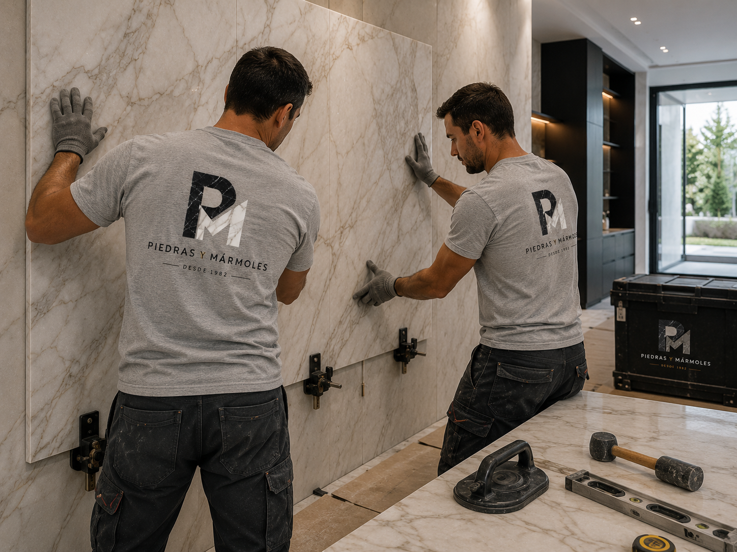 Colocadores con placa de mármol